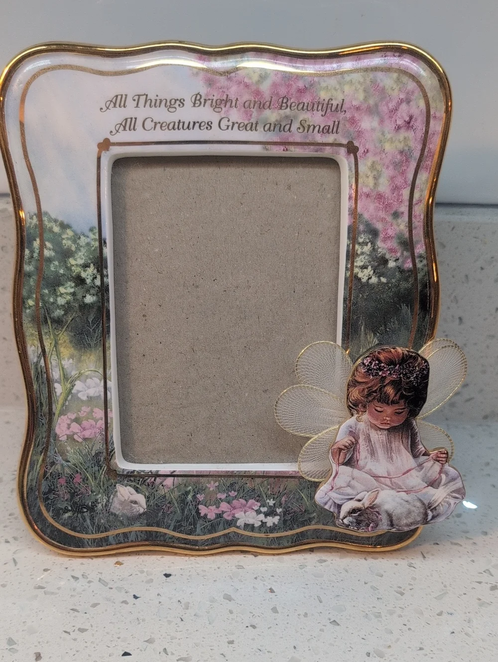 Decorative Floral Angel Picture Frame - Pink & Gold